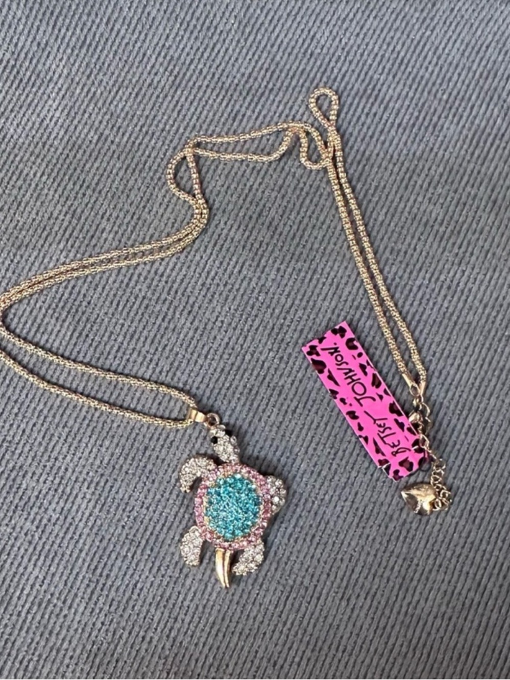 Betsy Johnson Crystal turtle necklace articulated gold tone